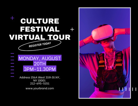 Culture Festival VR Tour Announcement With Glasses Invitation 13.9x10.7cm Horizontal Design Template