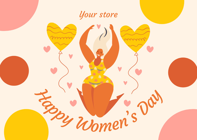 Illustration of Woman in Hearts on International Women's Day Card Tasarım Şablonu