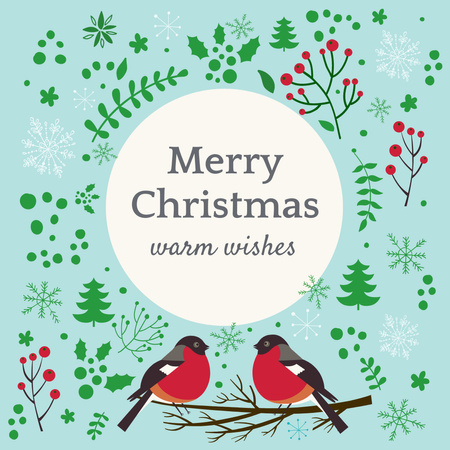 Cute Christmas Holiday Greeting with Birds Instagram AD Design Template