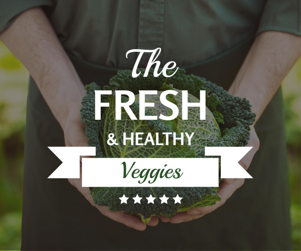 Healthy Food Farmer Holding Green Cabbage Medium Rectangle Modelo de Design