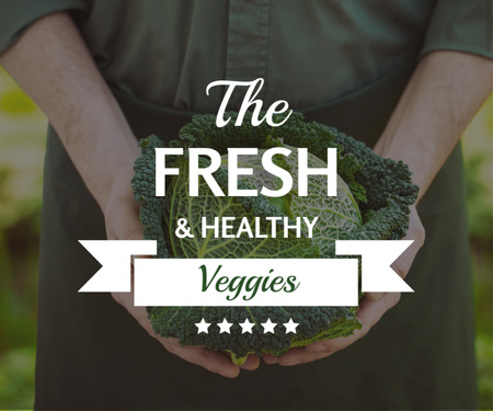 緑のキャベツを保持している健康食品農家 Medium Rectangleデザインテンプレート
