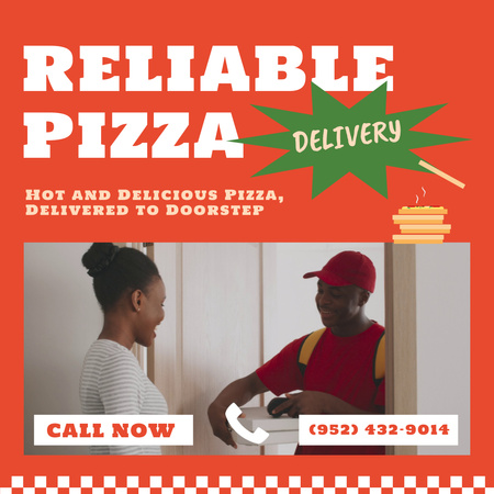 Hot Pizza To Doorstep Delivery Service Offer Animated Post Design Template