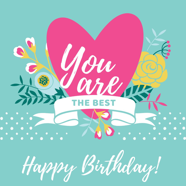 Happy Birthday greeting Heart and Flowers Instagram AD Design Template