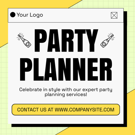 Expert Party Planning Services on Yellow Instagram AD Design Template
