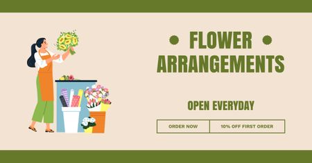 Plantilla de diseño de Servicio de Arreglos Florales con Floristería Profesional Facebook AD 