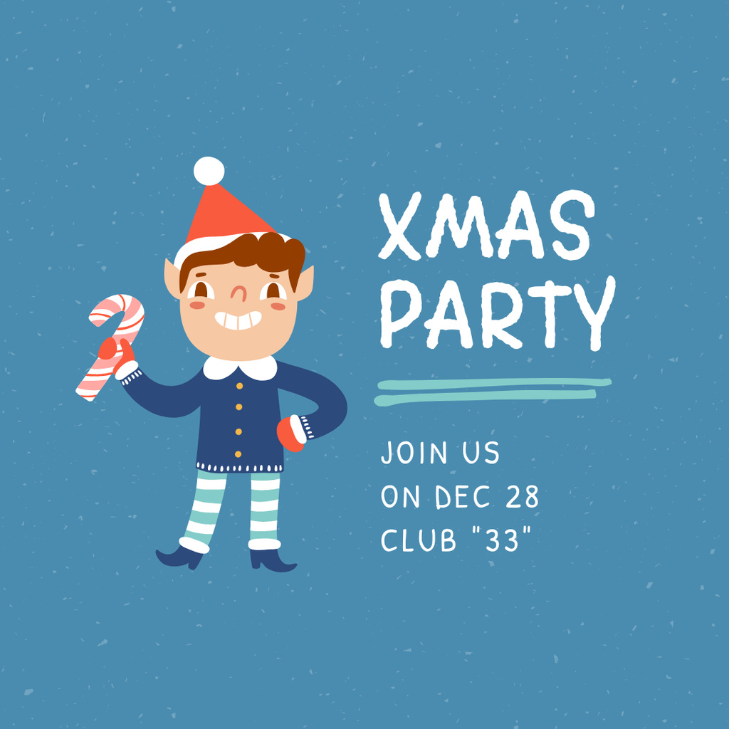 Christmas Holiday Party Ad with Cute Character Instagram Tasarım Şablonu