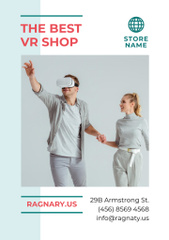 VR Headsets Sale Ad with Woman Using Virtual Reality Glasses
