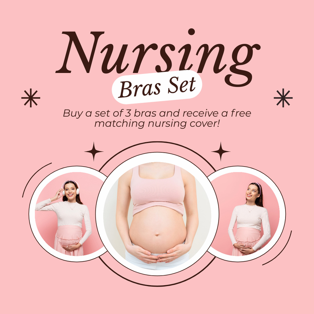 Designvorlage Promotional Offer for Purchase of Set of Nursing Bras für Instagram AD