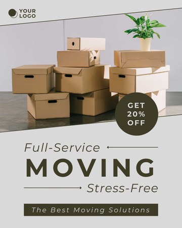 Discount Offer on Moving Services with Stacks of Boxes Instagram Post Vertical Tasarım Şablonu