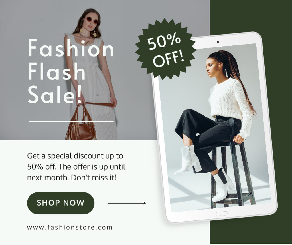 Fashion Flash Sale Announcement with Stylish Models Facebook Modelo de Design