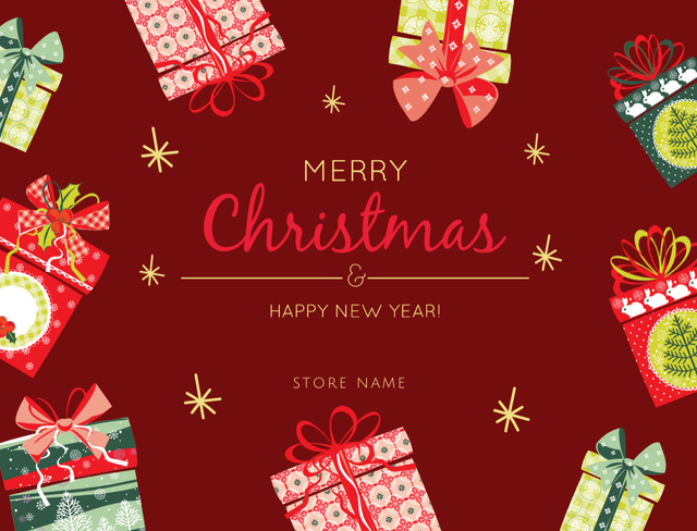 Colorful Presents And Christmas Holidays Greetings Postcard 4.2x5.5in Tasarım Şablonu
