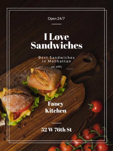 Restaurant Ad with Fresh Tasty Sandwiches Poster US Design Template