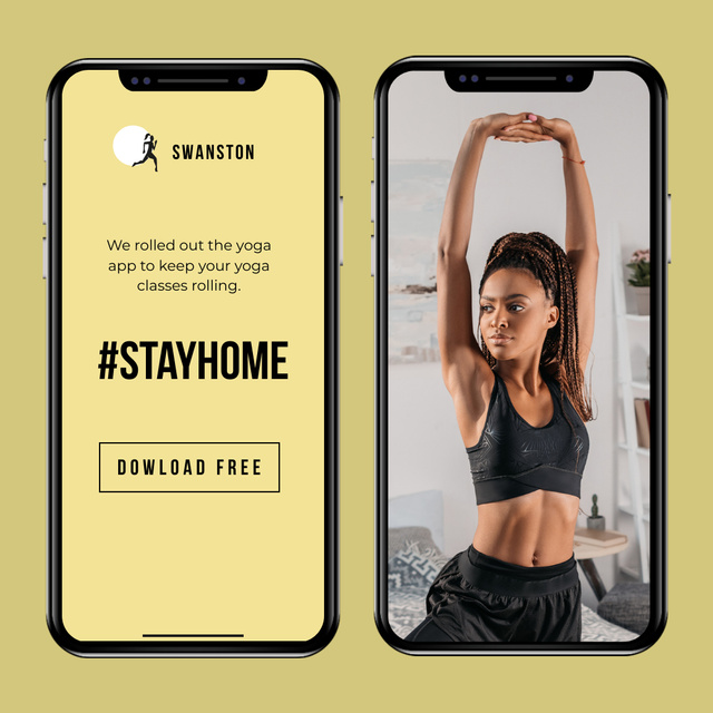 Ontwerpsjabloon van Instagram van #StayHome Yoga App promotion with Woman exercising