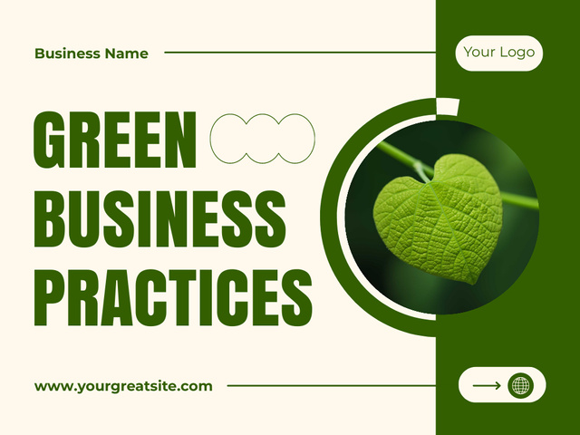 Designvorlage Green Business Practices with Beautiful Fresh Leaf für Presentation