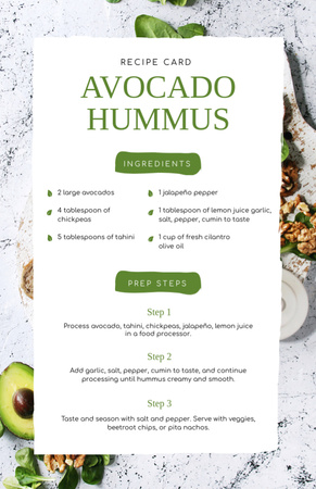 Avocado Hummus Cooking Process Recipe Card Tasarım Şablonu