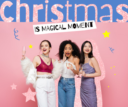 Platilla de diseño Girls celebrating Christmas Facebook