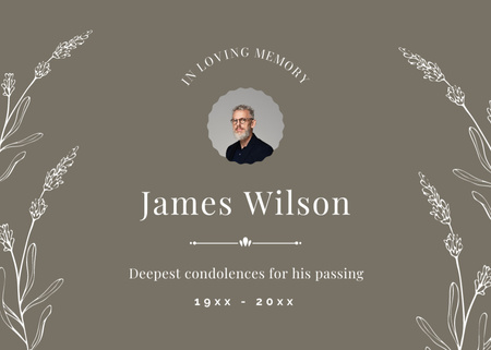 Deepest Condolence Messages on Death of Man in Glasses Postcard 5x7in Design Template