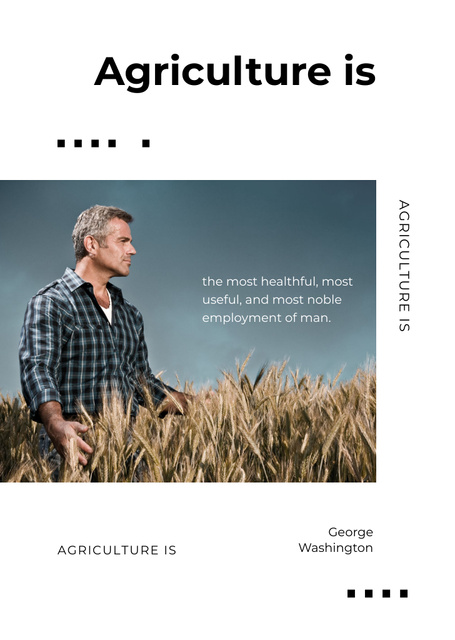 Plantilla de diseño de Farmer In Field Of Wheat With Quote About Agriculture Postcard A6 Vertical 