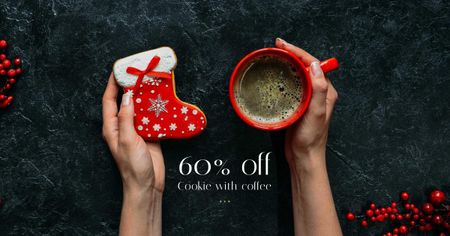 Ontwerpsjabloon van Facebook AD van Christmas Offer Coffee Cup and Gingerbread