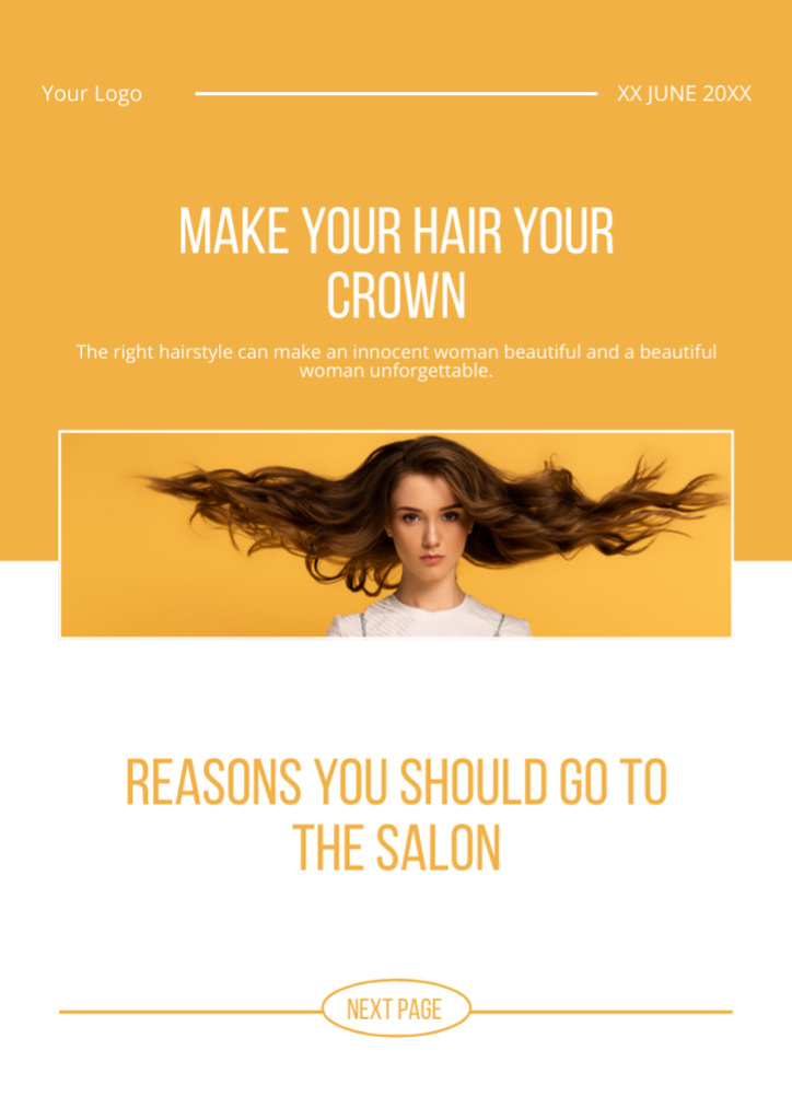 Beauty Salon Ad with Woman with Long Hair Newsletter – шаблон для дизайну