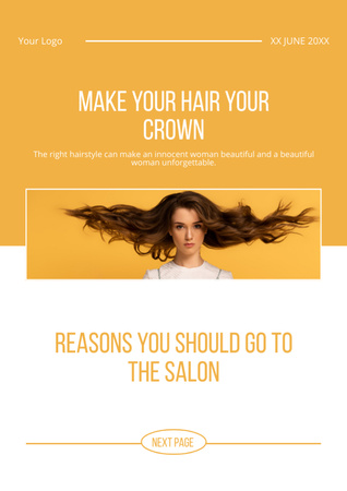 Beauty Salon Ad with Woman with Long Hair Newsletter Design Template