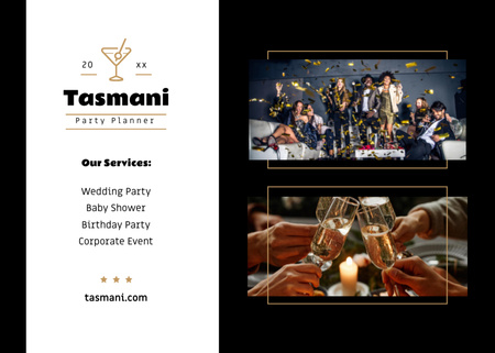 Party Organization Services Offer with People on Celebration Flyer 5x7in Horizontal Tasarım Şablonu