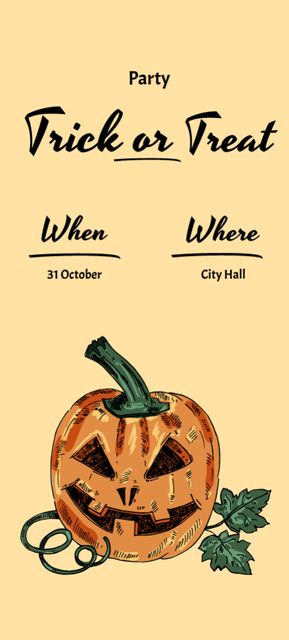 Halloween Party Announcement with Handdrawn Pumpkin Invitation 9.5x21cm Design Template