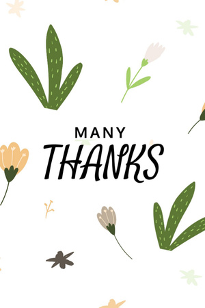 Many Thanks Text With Flowers Postcard 4x6in Vertical Design Template