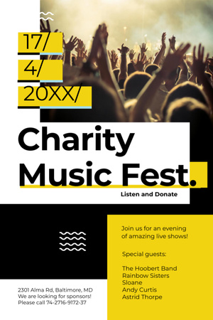 Charity Music Fest Invitation with Crowd at Concert Flyer 4x6inデザインテンプレート