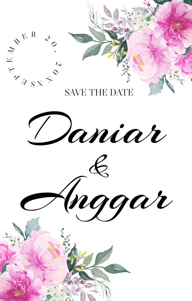 Save the Date of Wedding in Pink Floral Frame Invitation 4.6x7.2in Design Template