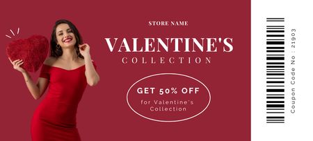 Template di design Valentine's Day Sale Announcement with Brunette in Red Coupon 3.75x8.25in