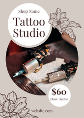 Sketched Flowers And Tattoo Studio With Fixed Price