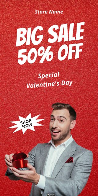 Valentine's Day Special Offer with Young Man Holding Gift Graphic Tasarım Şablonu