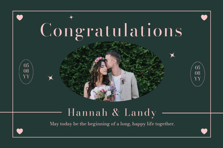 Happy Newlyweds on Deep Green Wedding Postcard 4x6in Design Template