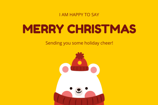 Christmas Cheers With Cute Bear in Hat Postcard 4x6in Šablona návrhu