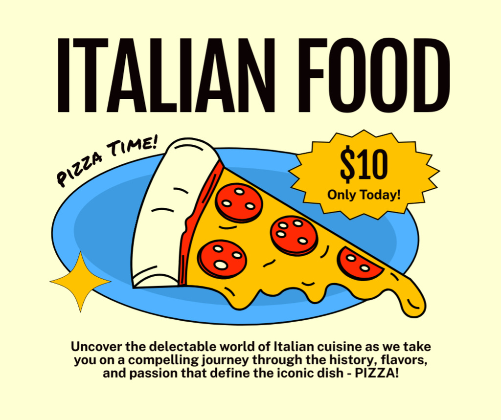 Ontwerpsjabloon van Facebook van Special Offer for Italian Cuisine with Pizza Slice