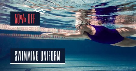 Ontwerpsjabloon van Facebook AD van zwemwedstrijd aankondiging met zwemmer in zwembad