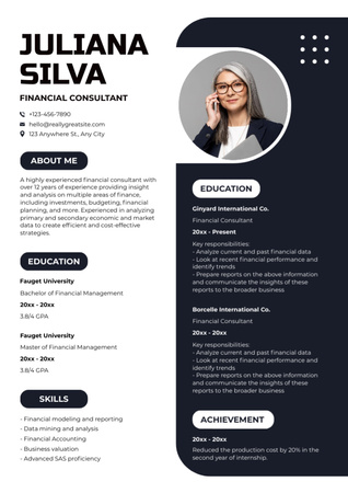 Template di design Skills and Experience in Financial Consulting Resume