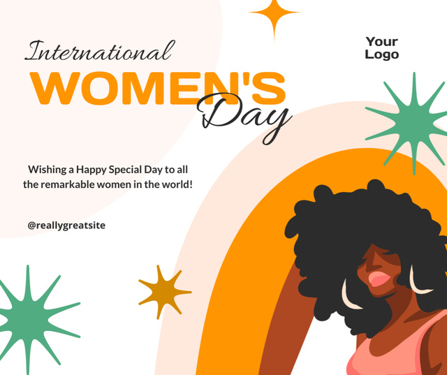 International Women's Day Greeting with Illustration of Young Woman Facebook Šablona návrhu