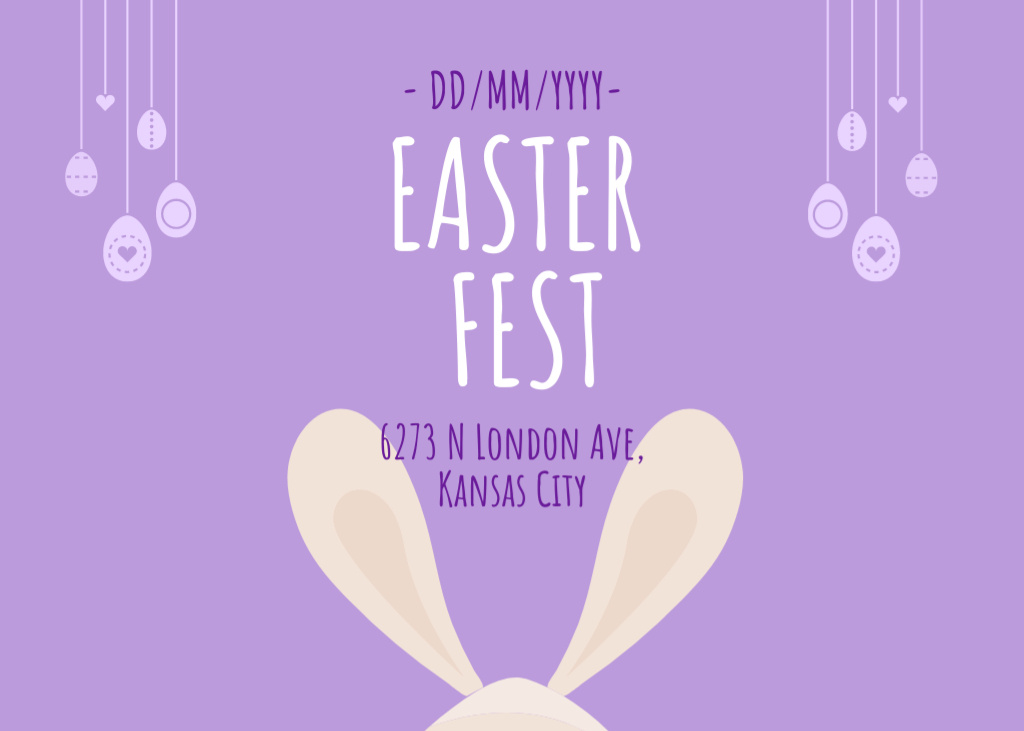 Ontwerpsjabloon van Flyer 5x7in Horizontal van Easter Holiday Fest Event Ad with Cute Bunny Ears