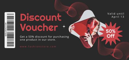 Discount Card with Beautiful Blonde Woman in Red Coupon Din Large Design Template