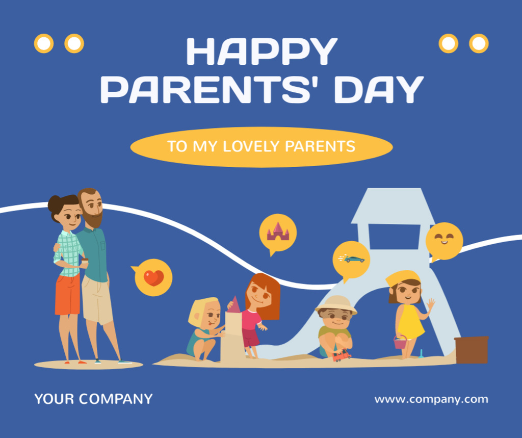 Happy Family Having Time Together on Parents' Day In Blue Facebook Tasarım Şablonu