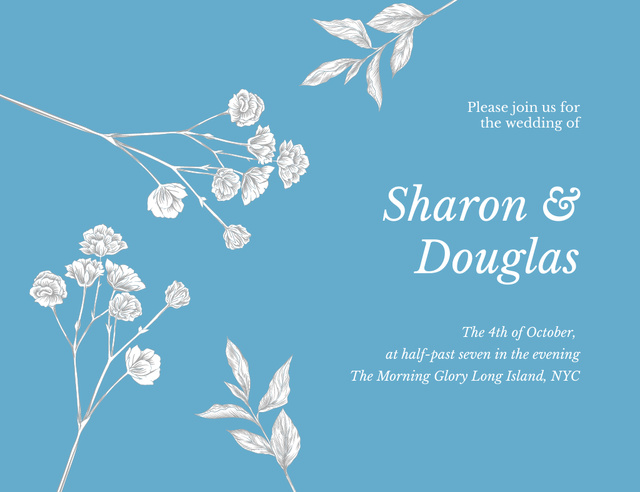 Designvorlage Wedding Ceremony Announcement With Sketch Flowers für Invitation 13.9x10.7cm Horizontal