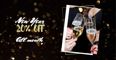 New Year Discount Offer with Champagne Facebook AD Design Template
