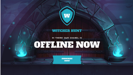 Game Streaming Ad with Gates and Blue Flame Twitch Offline Banner Design Template