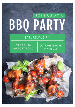 BBQ Party Invitation with Delicious Chicken Drumsticks Poster 28x40in Πρότυπο σχεδίασης