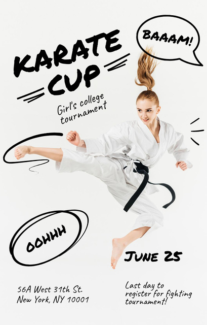 Karate Cup Announcement with Girl Invitation 4.6x7.2in Design Template