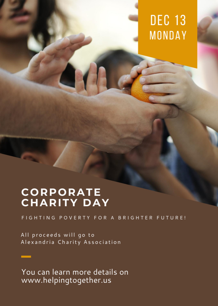 Corporate Charity Day Announcement on Brown Flayer Design Template