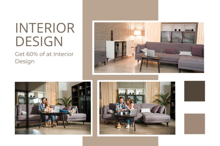 Design of Living Room in Beige Color for Couple Mood Board Tasarım Şablonu