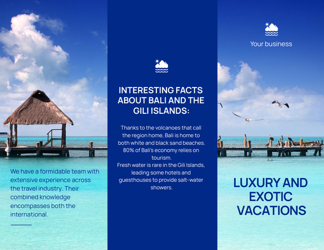 Luxury and Exotic Vacations Offer with Crystal Water Brochure 8.5x11in Z-fold Tasarım Şablonu